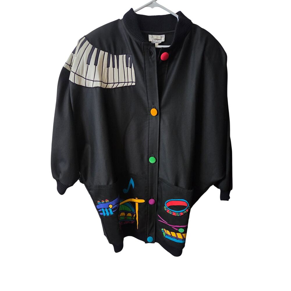 Rare Vintage Silk Scapes "Jazz" Themed Silk Applique Jacket One Size Fits All